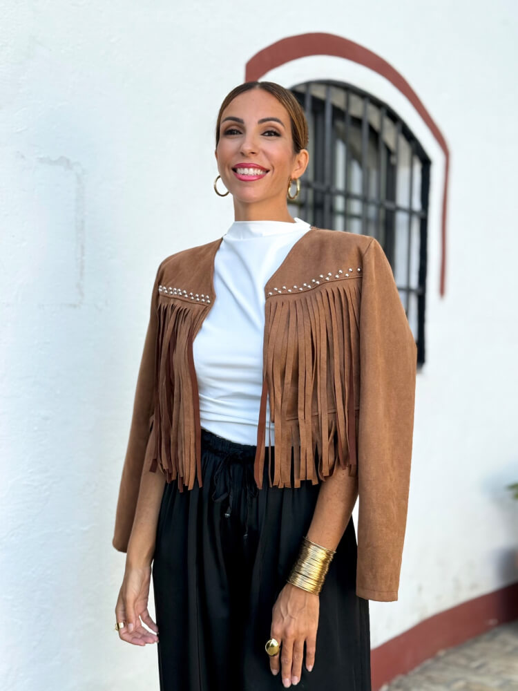 Chaqueta Marrón Con Flecos