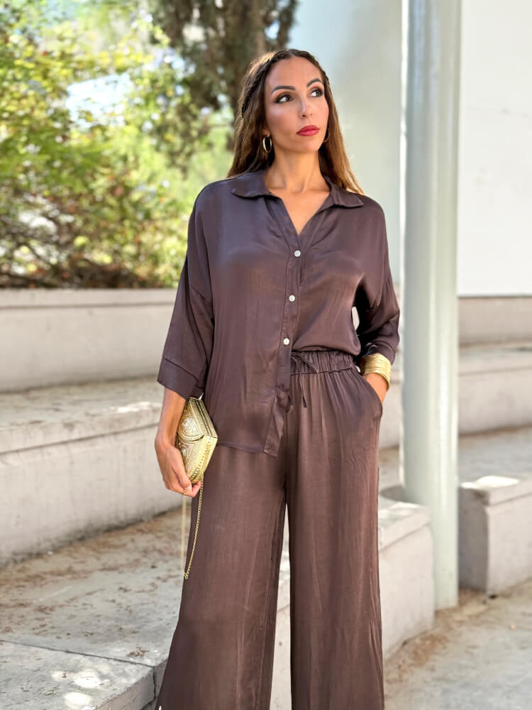 Conjunto Marrón Blusa Abotonada