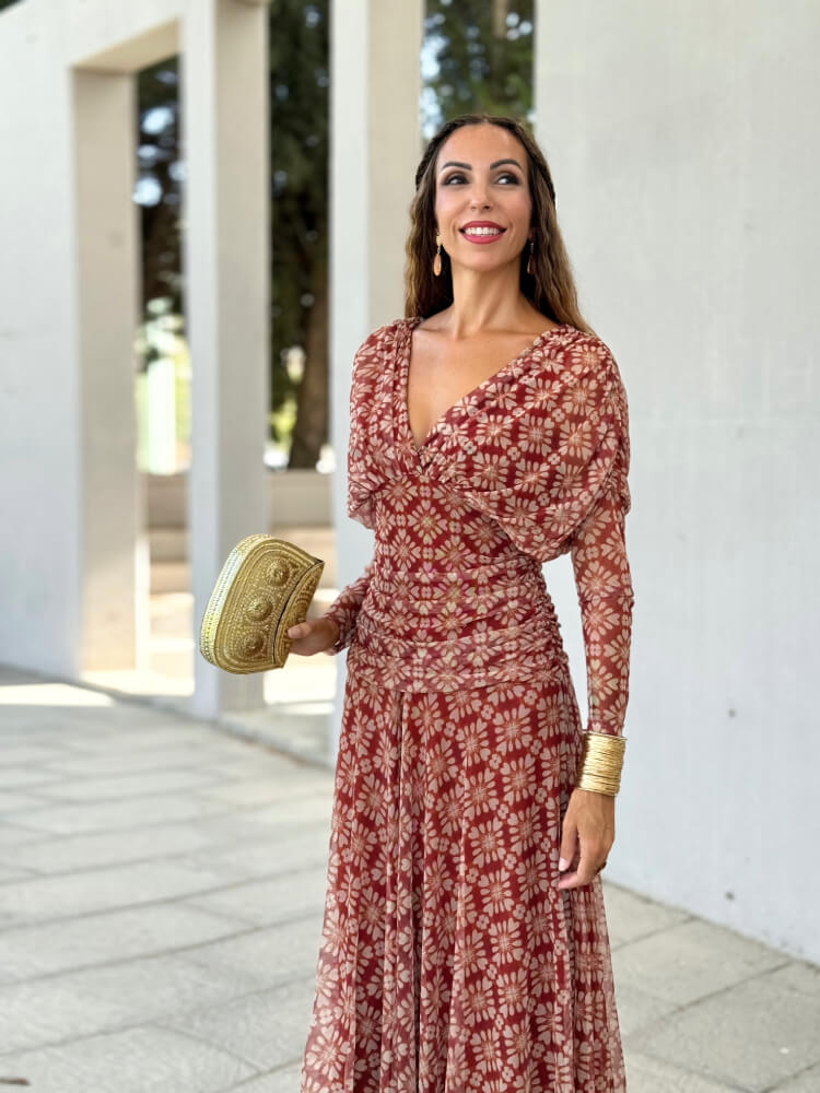 Vestido Rojo Estampado Blanco