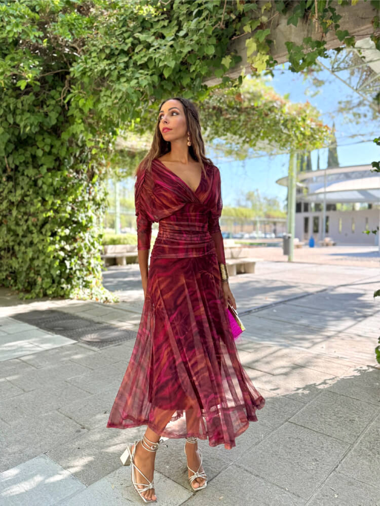 Vestido Rojo En Tul Elástico