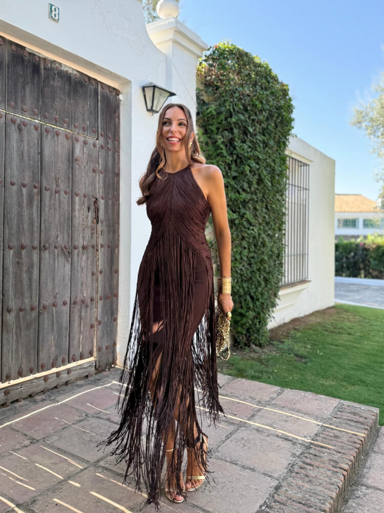 Vestido Bandage con flecos marrón
