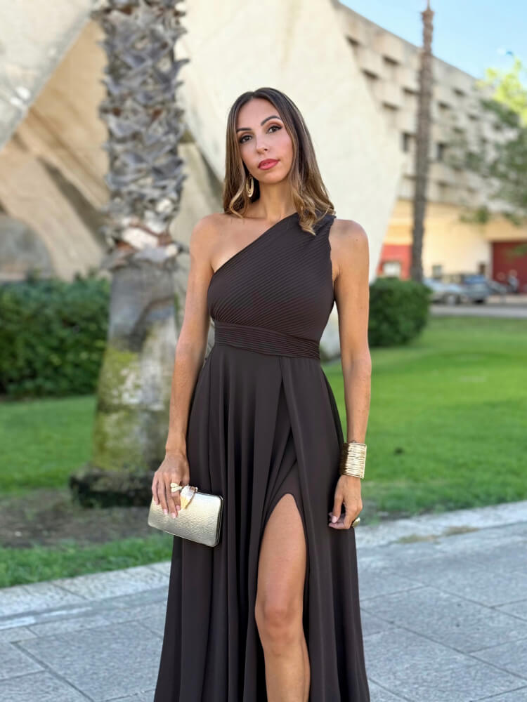 Vestido Marrón Gasa Elástica