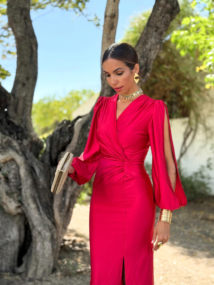 Vestido Rojo Con Nudo Lateral