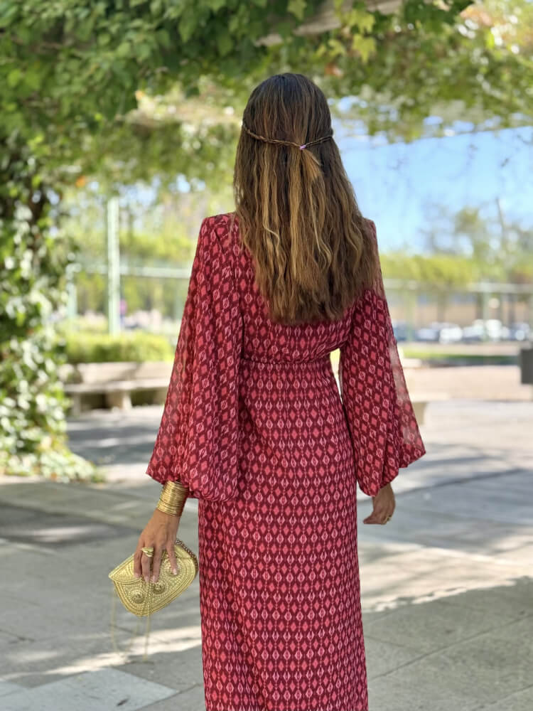 Vestido Naranja Buganvilla Con Chal