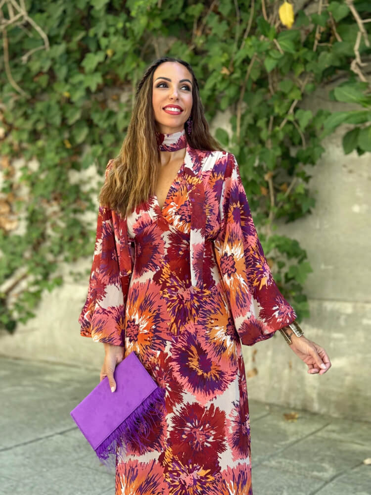 Vestido De Gasa Naranja Burdeos