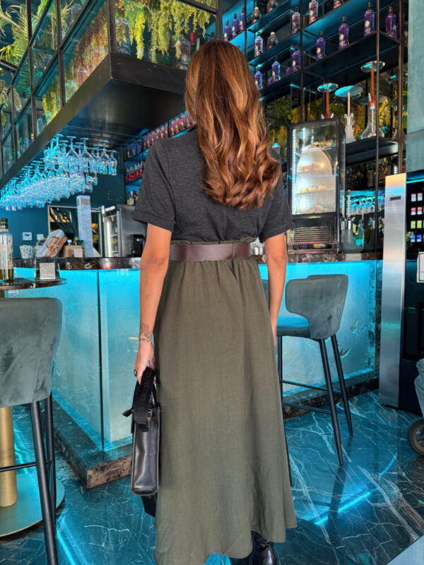 Vestido Negro Con Falda Verde Oliva