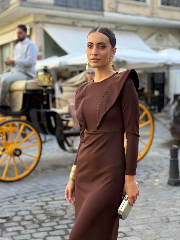 Vestido Marrón De Manga Larga