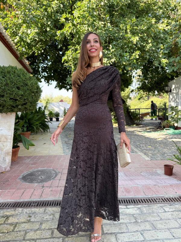 Vestido asimétrico en encaje elástico con vuelo - Imagen 5