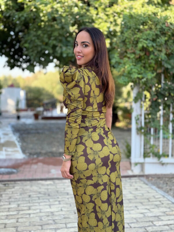 Vestido una manga flores verde - Imagen 5