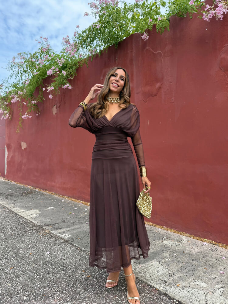 Vestido Tul Con Detalle En Manga