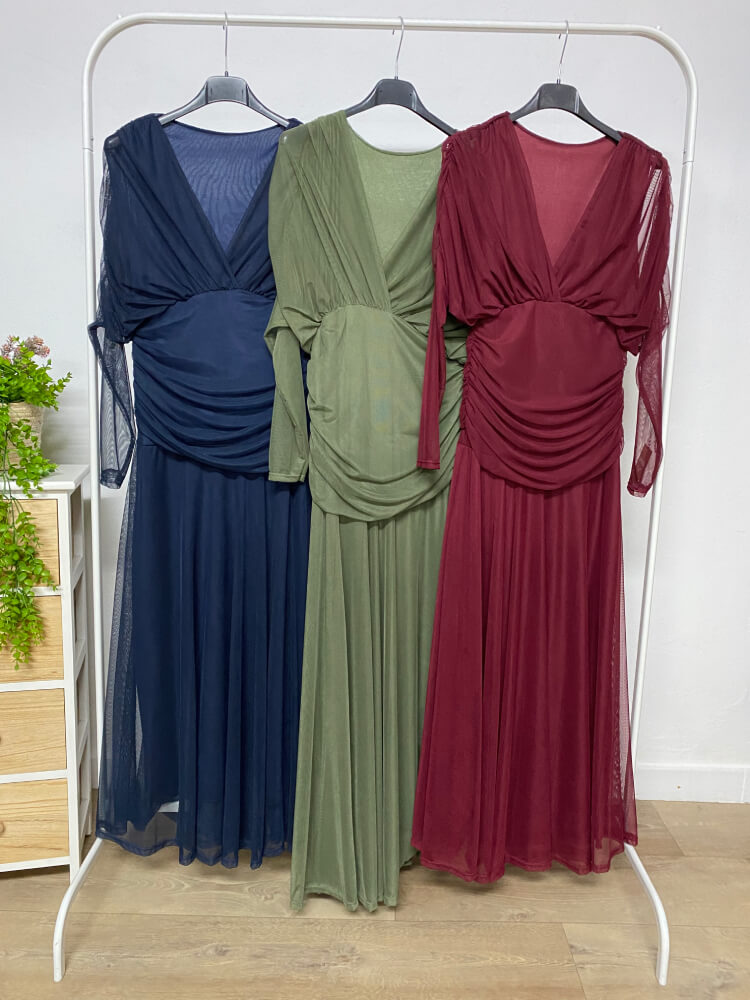 Vestido Tul Elástico Con Escote En V