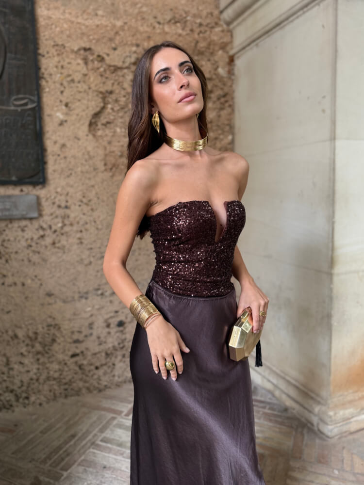 Body De Lentejuelas Con Sujeción En El Pecho