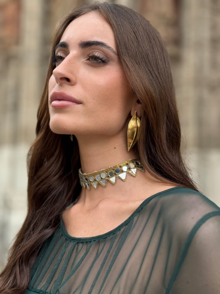 Choker Dorado Rígido Con Espejos