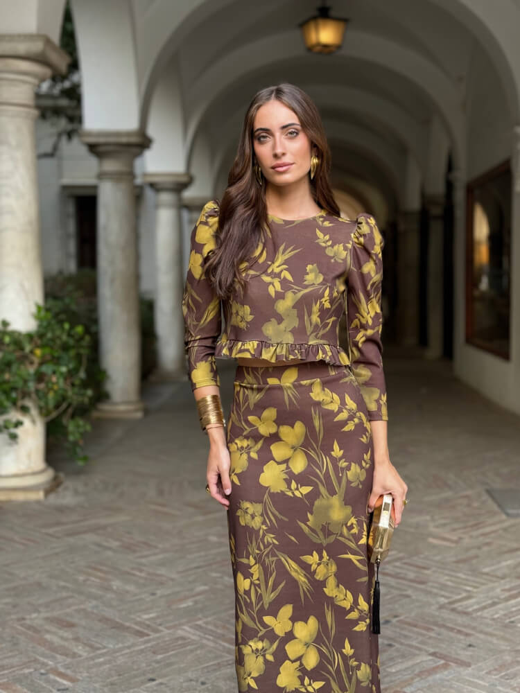 Conjunto Marrón Y Amarillo De Top Reversible