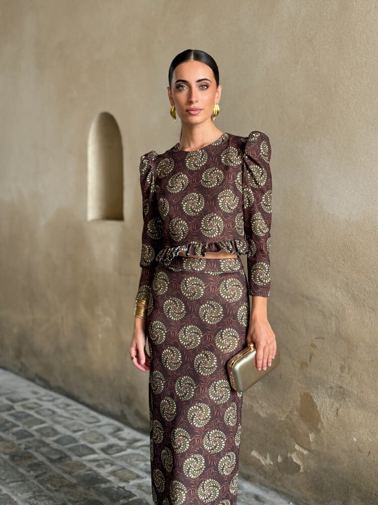 Conjunto Top Y Falda Crespón Elástico