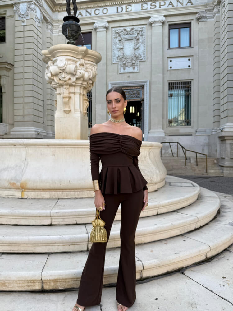 Conjunto Negro Crespón Pantalón Acampanado