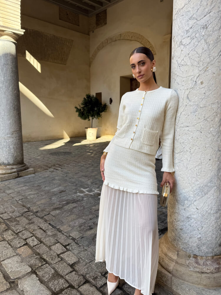 Conjunto Blanco Falda Plisada Fluida