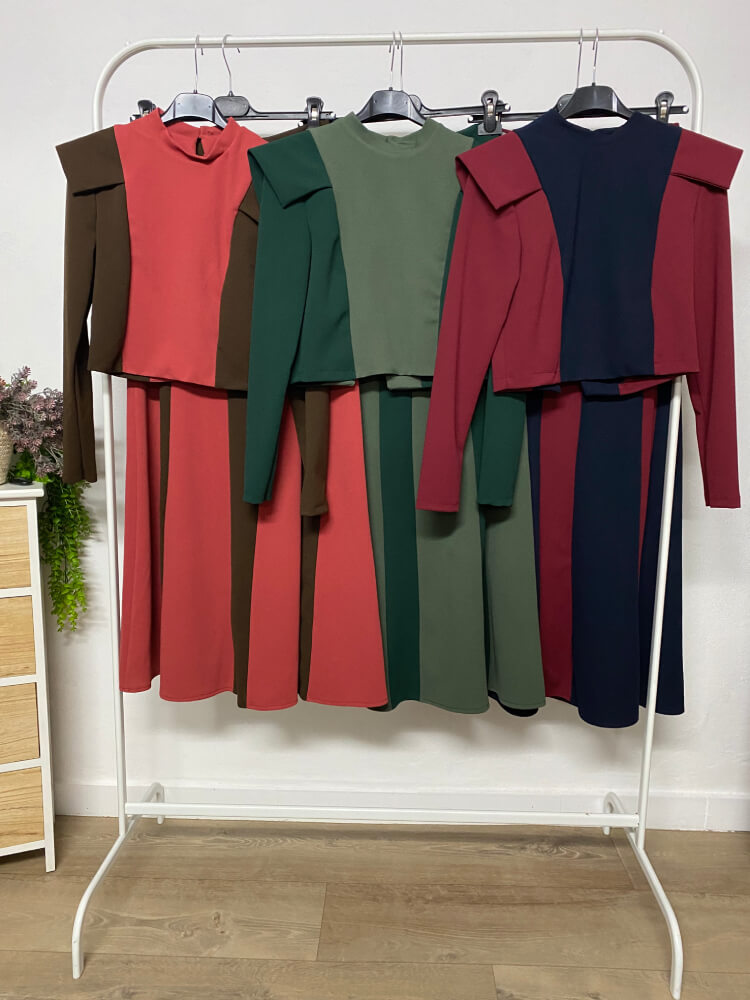 Conjunto Crespón Fluido Falda Larga Cómoda