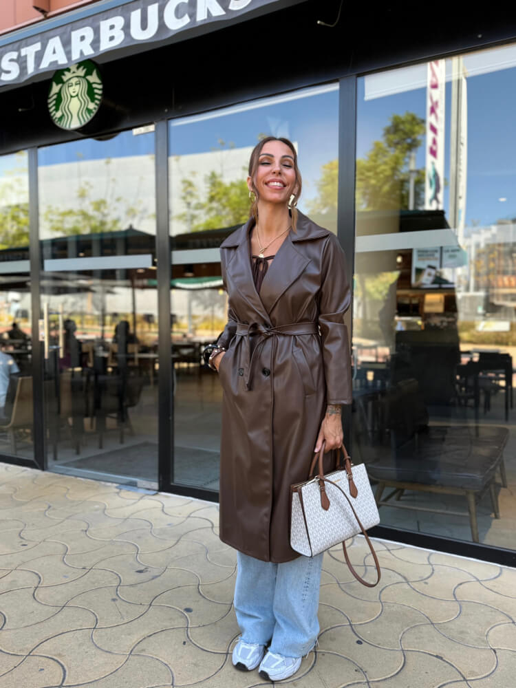 Gabardina Marrón Polipiel Larga