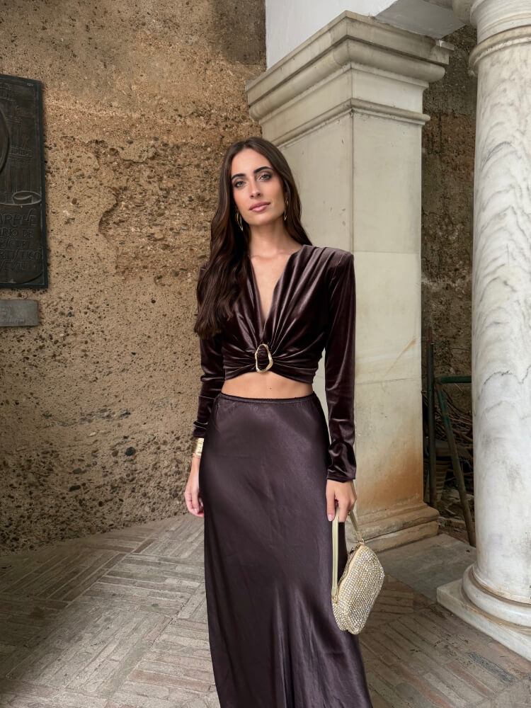 Top Marrón De Terciopelo