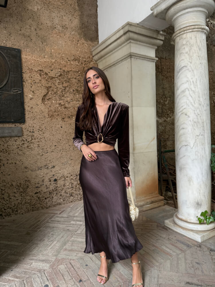 Top Marrón Elegante Para Eventos