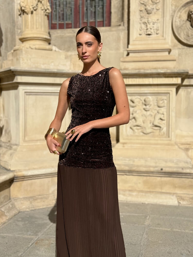 Vestido Gasa Plisada Elegante