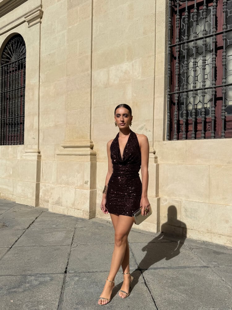 Vestido Negro Lentejuelas Corto