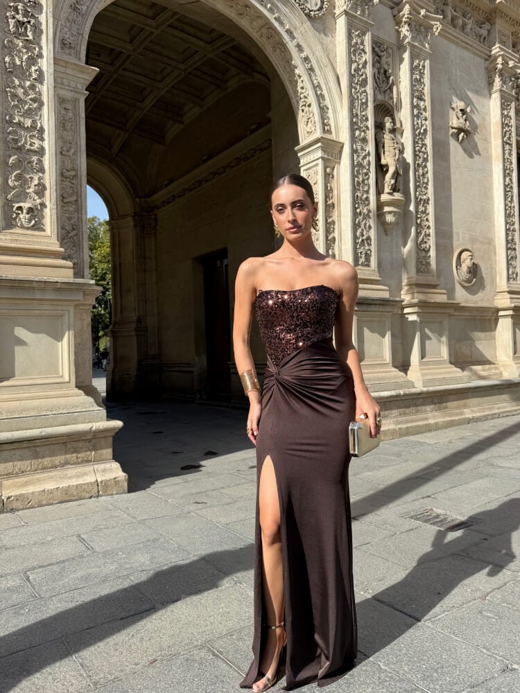 Vestido Largo Fiesta Marrón