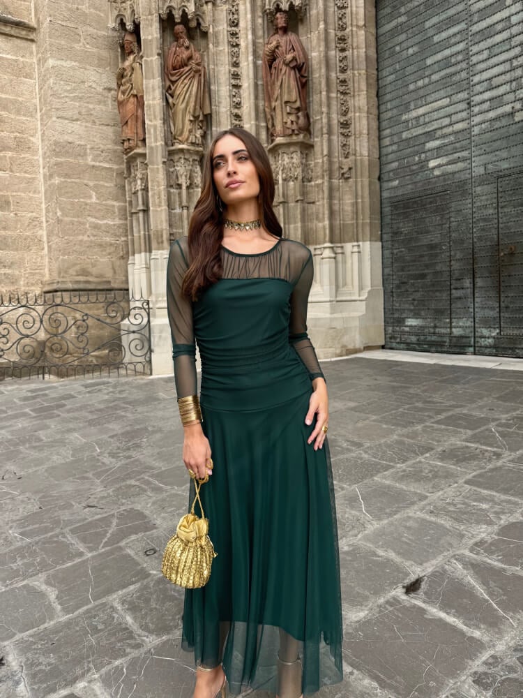 Vestido Verde Botella De Tul