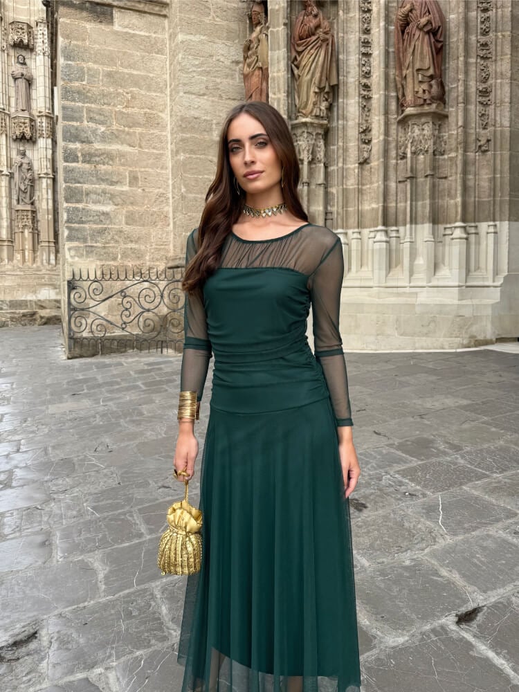 Vestido Verde Botella Midi Elegante