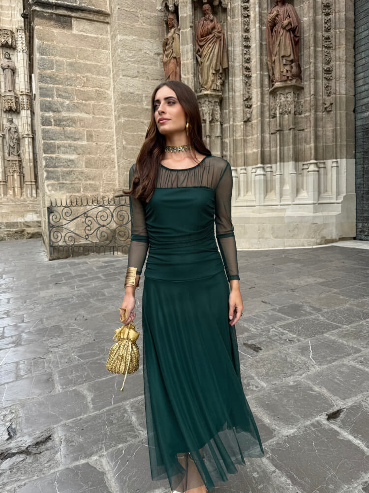 Vestido Verde Botella Con Forro Interior