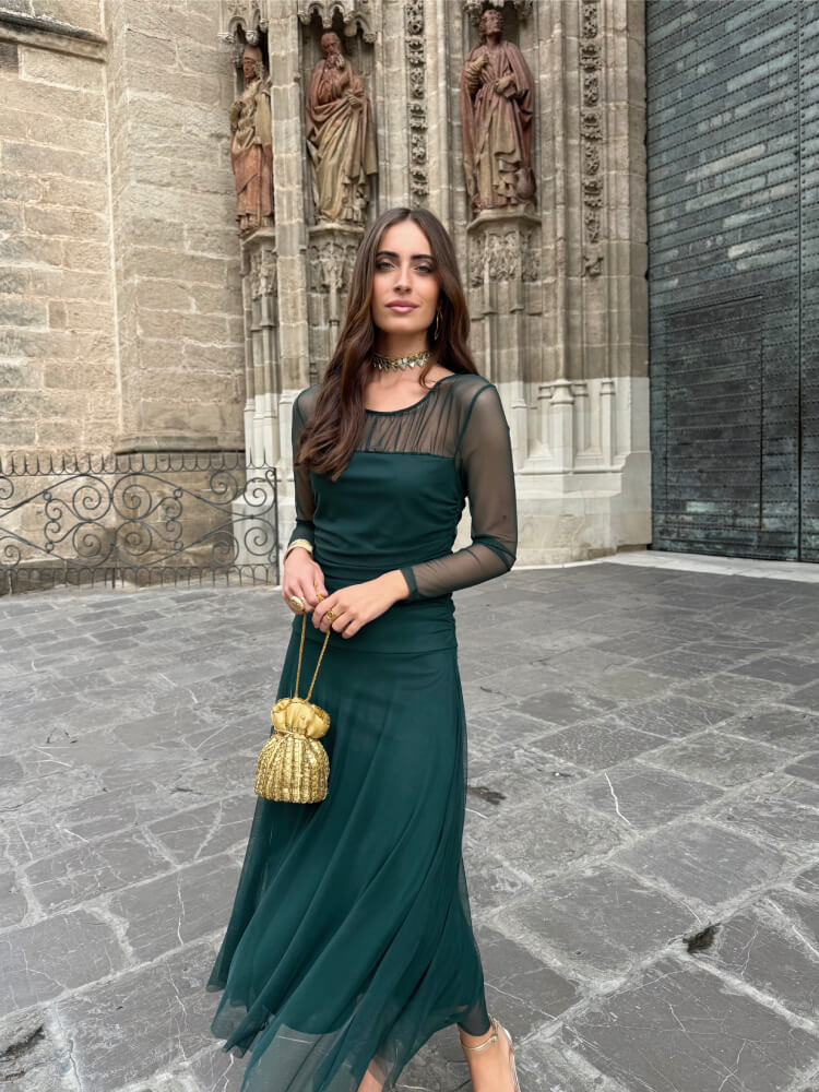 Vestido Verde Botella Para Invitadas