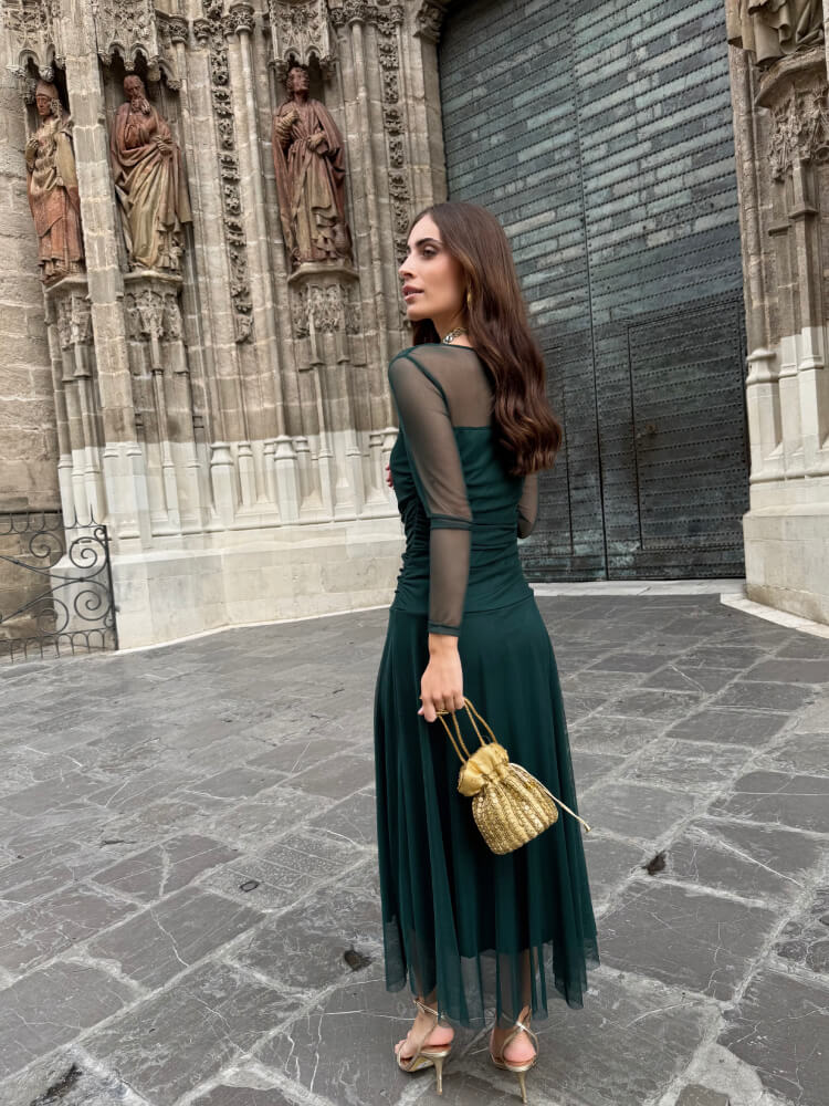 Vestido Verde Botella Sofisticado Y Ligero