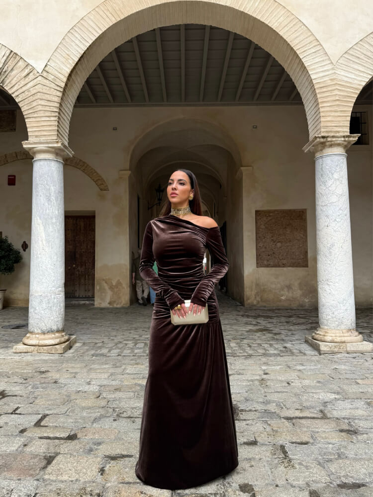 Vestido Marrón Largo Para Eventos