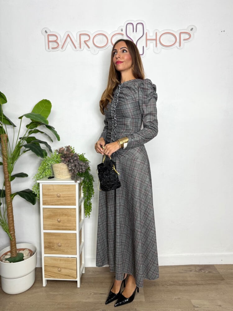 Vestido Gris Drapeado Frontal