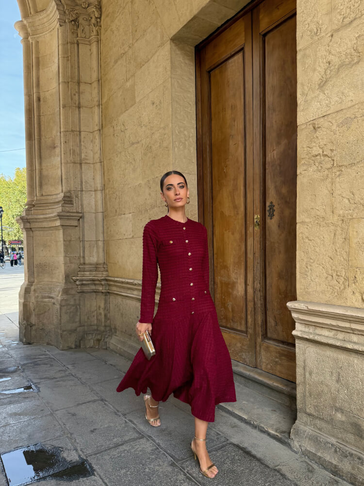 Vestido midi botones joya vino - Imagen 4