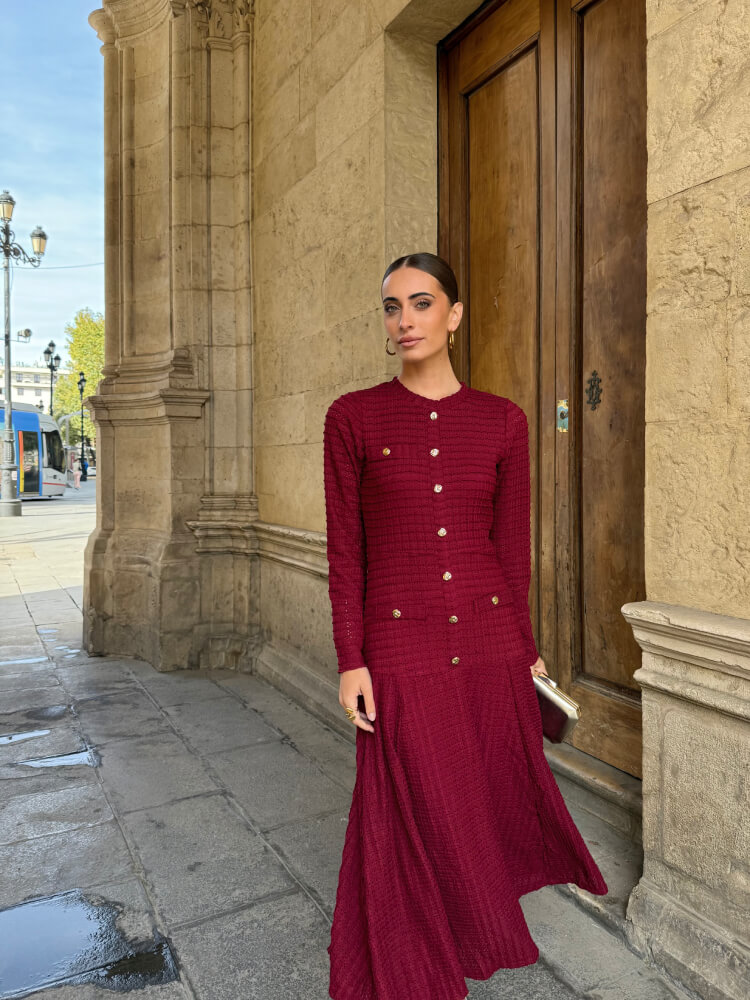 Vestido midi botones joya vino - Imagen 5