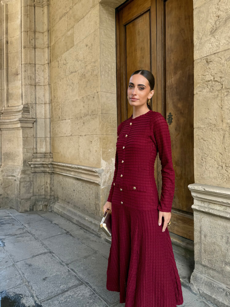 Vestido midi botones joya vino - Imagen 6