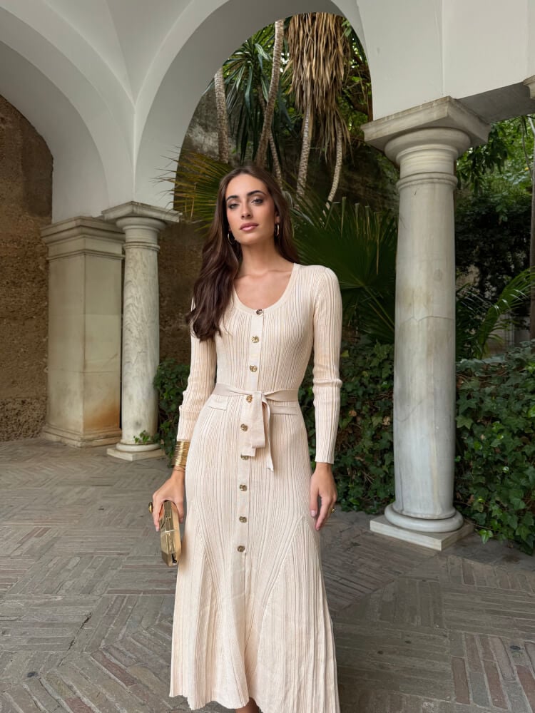 Vestido Beige De Punto Elástico