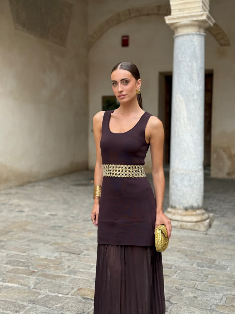 Vestido Marrón Gasa Ligera